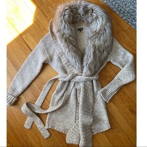 Express faux fur trimmed sweater coat